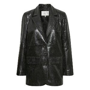 ug den lange sorte dame blazer i læder